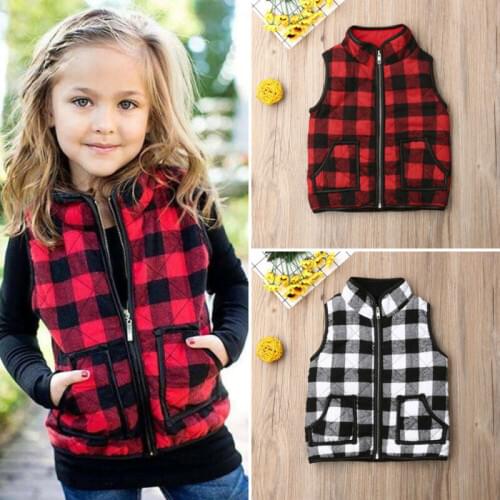 Girls Kids Fall Sweatshirt Outfits Zipper Plaid Jacket Waistcoat Coat Casual Packet Outwear Autumn Winter