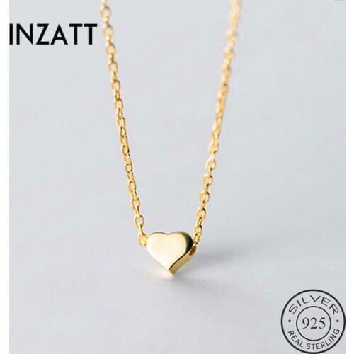 INZATT Real 925 Sterling Silver Heart Pendant Choker Necklace For Fashion Women Bohemian Fine Jewelry Minimalist Accessories