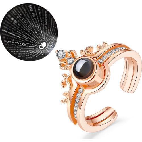 Couple Jewelry 100 Languages I Love You Projection Crown Ring Rose Gold Romantic Love Memory Rings for Women Jewelry Gift