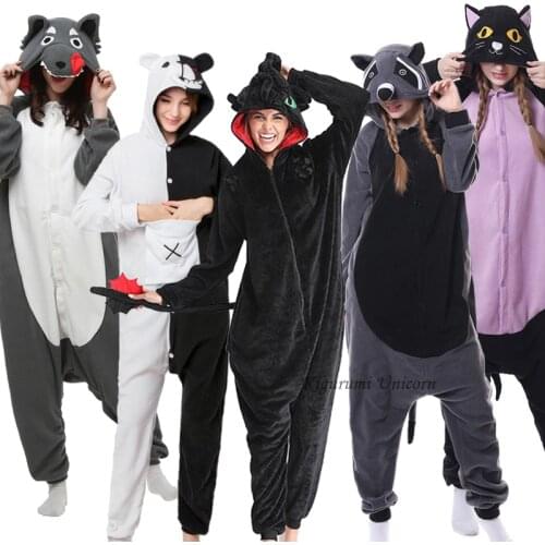 Unicorn Kigurumi Animal Adults Cat Bear Toothless Dragon Onesies Pajama Raccoon Costumes Dragon Jumpsuit Christmas Gift