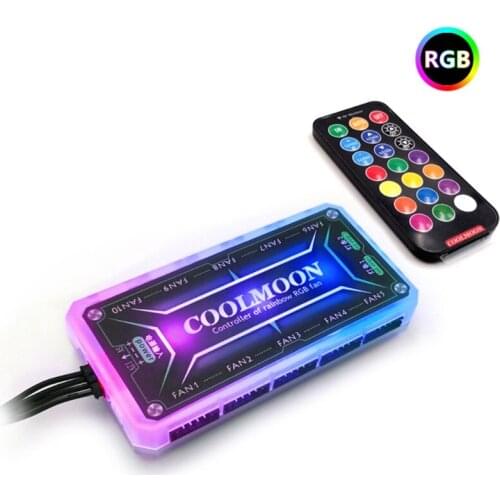 COOLMOON RGB Remote Controller DC12V 5A LED Color Intelligent Controller with 10X 6pin Fan Port 2 X 4pin Light Bar Port