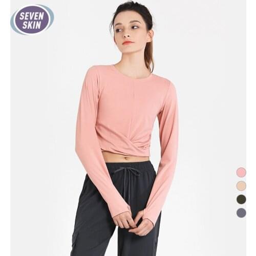 SEVEN SKIN Seamless Yoga Top Shirts for Women Hem Cross Stacking Sexy Sport Crop Top Long Sleeves Gym Running Fitness Tank Tops
