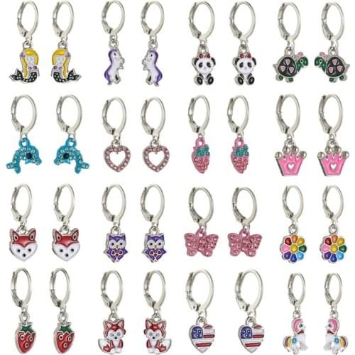 16 Pairs Mixed Cute Animals Earrings Panda Heart Dolphin Owl Hoop Drop Earrings