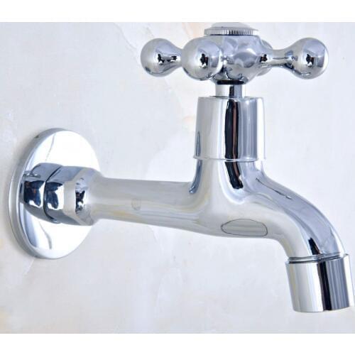 Polished Chrome Brass Single Cross Handle Wall Mount Bathroom Mop Pool Faucet /Garden Water Tap / Laundry Sink Water Taps mav160