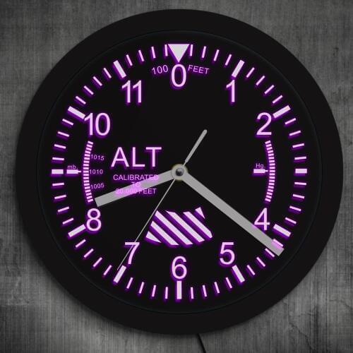 Altimeter Neon Sign LED Wall Clock Altitude Meter Tracking Pilot Air Plane Altitude Measurement Modern Wall Clock Watch Gag Gift