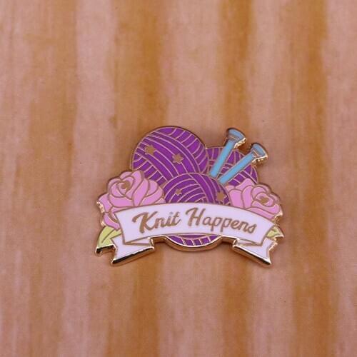 Gorgeous Knit Happens Enamel Pin Lifes a stitch! Declare your love of knitting with this playful knitting Badge Jewelry