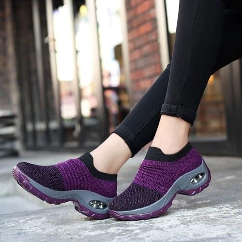 KWBEFRT 2019 Spring Women Sneakers Shoes Flat Slip on Platform Sneakers for Women Black Breathable Mesh Sock Sneake Dropshipping