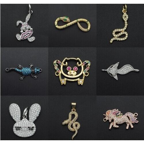 Vni And Mia Diy Snake CZ Charms Wholesale Rabbit Necklace Pendant Unicorn Fox Zircon Pig Lizard Connector For Jewelry Making