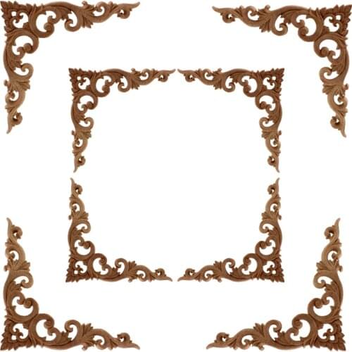 VZLX Simple Vintage Wood Carved Decal Corner Onlay Applique Frame Furniture Wall Unpainted For Home Cabinet Door Decor Craft