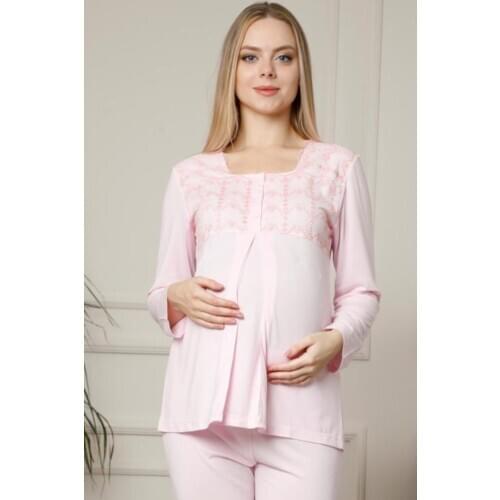 ALIMER Women Maternity Pajamas Set Long Sleeve Cotton Comfortable red pink blue