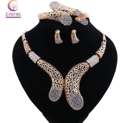 Women Bridal Fine Crystal African Beads Jewelry Sets For Wedding Party Dress Accessories Set Earrings Pendants Necklace Bracelet