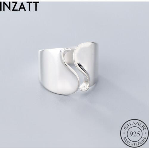 INZATT Real 925% Sterling Silver Minimalist Wave Wide Face Ring For Fashion Women Party Glossy Fine Jewelry Accessories Gift