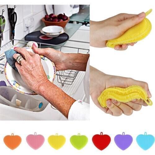 1PC New Silicone Dish Bowl Cleaning Brush Silicone Scouring Pad Silicone Dish Sponge Kitchen Pot Cleaner Washing Tool