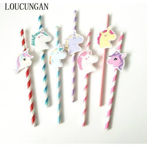 10 Pcs/lot Unicorn Party Paper Straws Birthday Party Decorations Kids Drinking Straws BabyShower Hawai Wedding Festive Supplies