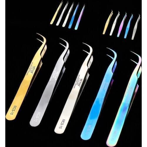 1PCS new style Colorful 3D/6D Volume Eyelash Extension Tweezers Stainless steel professional Straight + Curved lash tweezers