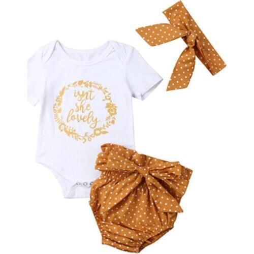 3Pcs Newborn Baby Girls Outfit Clothes Tops Jumpsuit Bodysuit+Pants Set O-neck Short Sleeve Cotton Cute Baby Girls Clothes