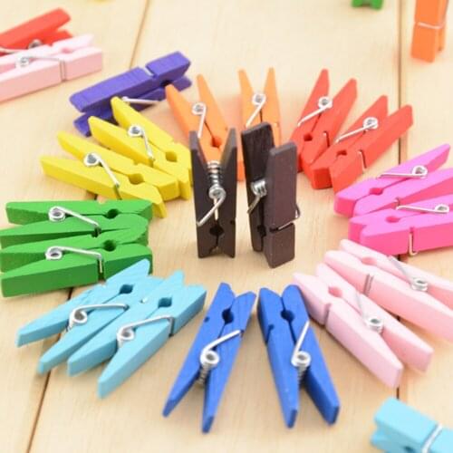 50pcs Wooden Craft Clips Clothespin Photo Paper Cards Pegs DIY Multicolor