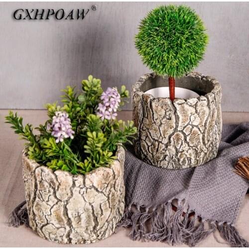 Retro Old Tree Design Cement Flowerpot Creativity Birch Bark Succulents Flower Pots Garden Home Balcony Decoration Ornaments