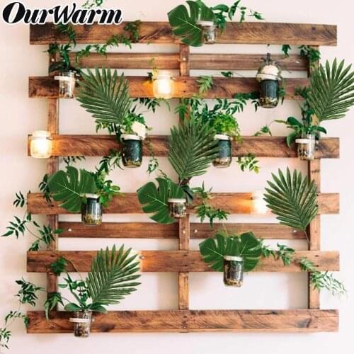 OurWarm Green Artificial Tropical Palm Plant Leaves Luau Wedding Simulation Monstera Leaves Hawaii Party Decorations Accessories
