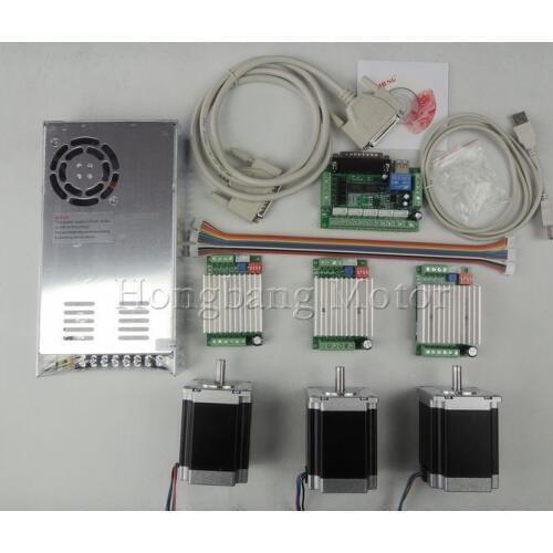 CNC Router Kit 3 Axis, 3pcs TB6600 4.5A stepper motor driver +3pcs Nema23 270 Oz-in motor+ 5 axis interface board+ power supply