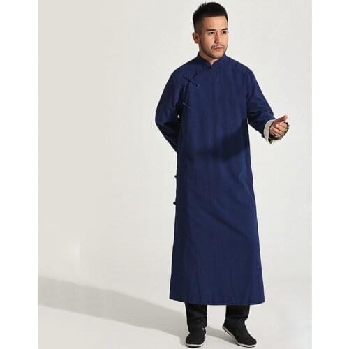 Linen IP MAN Kung Fu Robe Wing Chun Tai Chi Suit Shaolin Monk Taoist Martial Arts Uniforms Double-layer Chinese Robe and Mantle