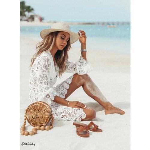 Hot 2019 New Summer Women Bikini Cover Up Floral Lace Hollow Crochet Swimsuit Cover-Ups Bathing Suit Beachwear Tunic Beach Dress