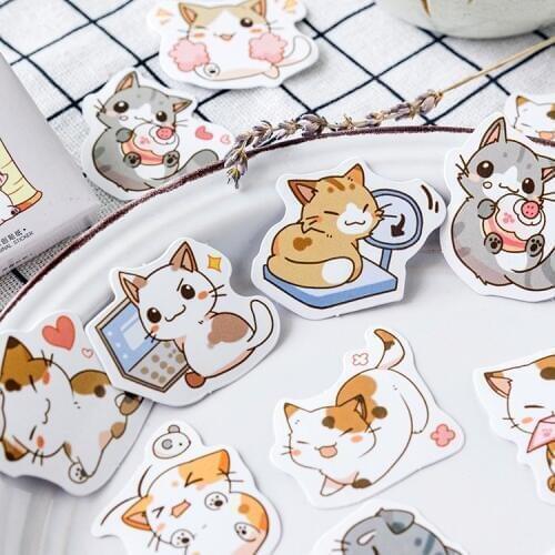 45PCS/PACK Kawaii Cute Cat Sticker Paper Marker Planner Book Diary School Stationery Stickers Scrapbooking Bullet Journal sl1394
