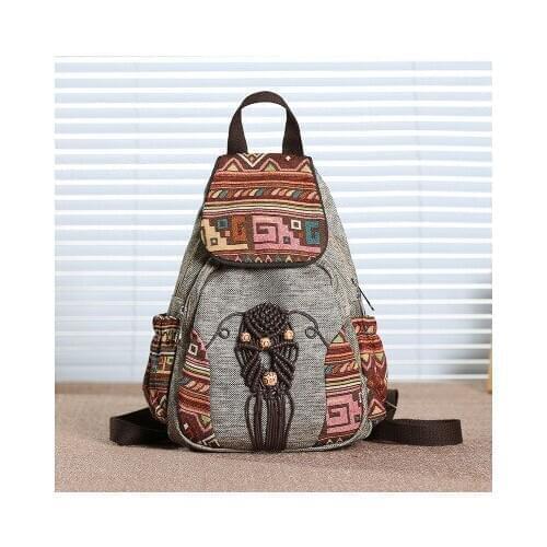 Fashion national string appliques women shopping backpacks!Nice prints lady Cover backrack Versatile Original canvas backruck