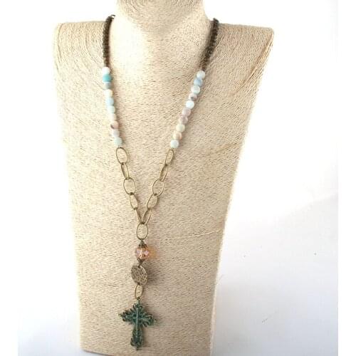 Fashion Jewelry Natural Stone/Chain Metal Cross Pendant Necklaces For Women Ethnic Necklace