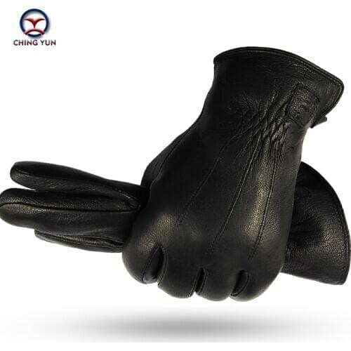 CHING YUN 2020 new winter mens Genuine Leather Real hair gloves men Thicken warm and soft mens black gloves male wool lining