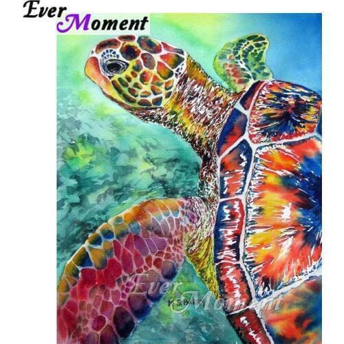 Ever Moment Diamond Painting Colorful Sea Turtle Diamond Mosaic Embroidery 5D Animal Picture Home Decor Wall Painting ASF1057