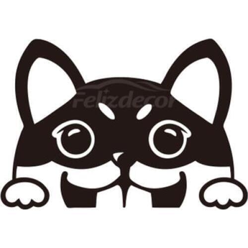 Kira Shiba Doggy peeks out sticker cute dog Vinyl Decals Car Decor Waterproof Cool Bumper Sticker White/Black ZP003