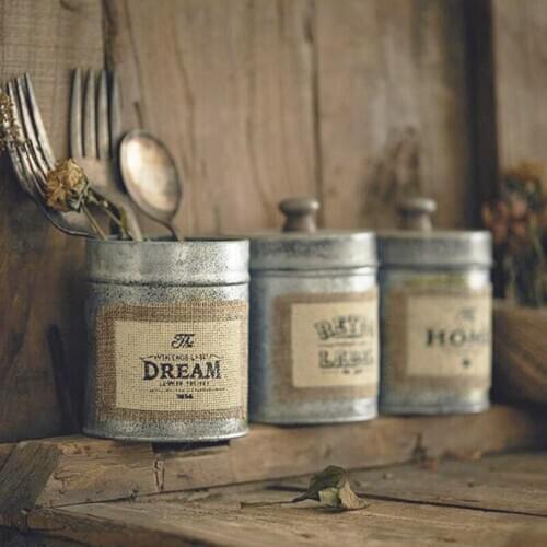 Organizer Desktop Sundries Box Kitchen Tableware Antique Metal Storage Box Nuts Jar Snack Storage