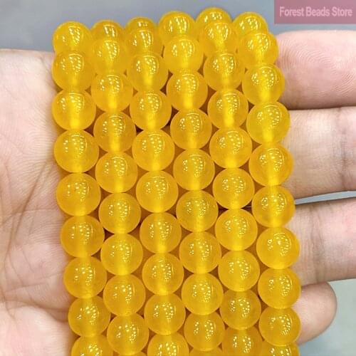 Natural Stone AAA Yellow Chalcedony Jades Spacer Round Beads DIY Bracelet Necklace for Jewelry Making 15"Strand 4 6 8 10 12 14MM
