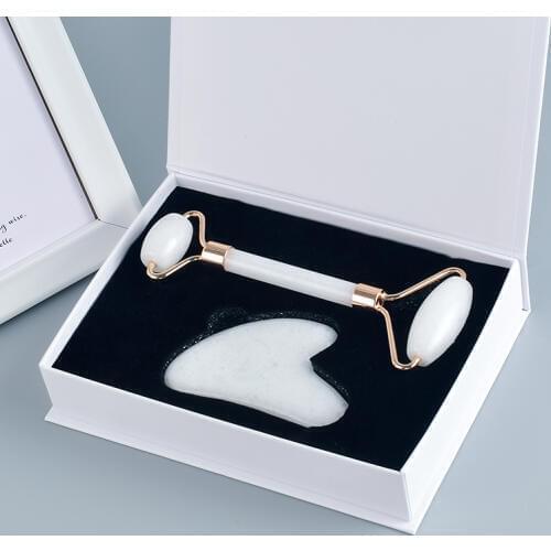 Natural Crystal Massage White Jade Roller Guasha Set Acupuntura SPA Therapy Back Head Foot Scraper Face Lift Stone Jade Massage