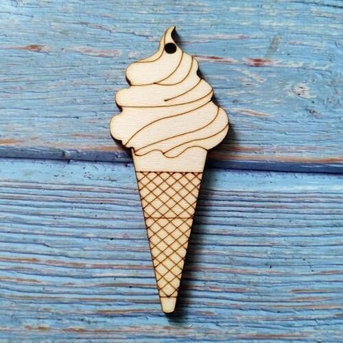 10pcs Laser Cut Unfinished Wooden Ice Cream Home Wall Kids Birthday Tree Food Decor Garden Plant Decorations DIY Craft Scrapbook