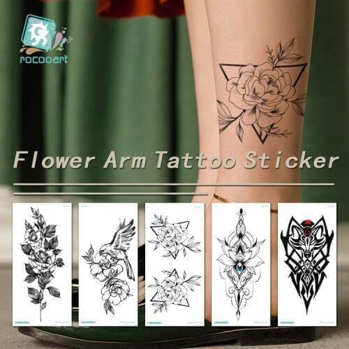 Latest 2021 Fashional Flower Bird Temporary Tattoo Black Small Flower Arm Tatoo Waterproof Body Art Tattoo Sticker