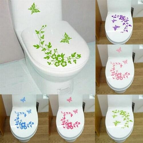 2021 New Butterfly Flower Bathroom Wall Stickers Home Decoration Wall Decals For Toilet Decorative Sticker Hot Search