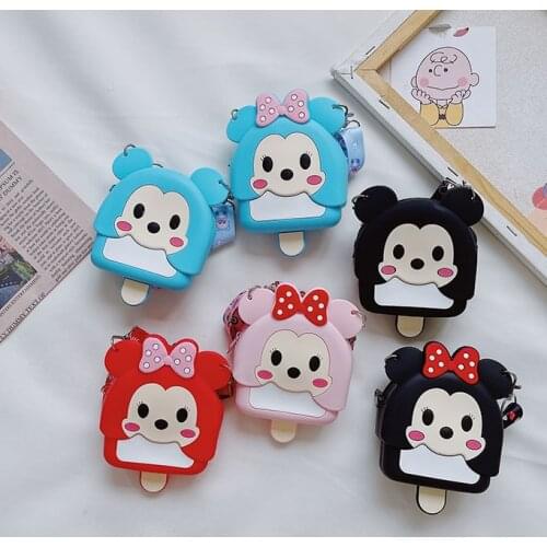 New Kindergarten Children Silicone Coin Purse Mickey Minnie Mouse Cute Ice Cream Cartoon Pattern Messenger Bag Gift for Baby