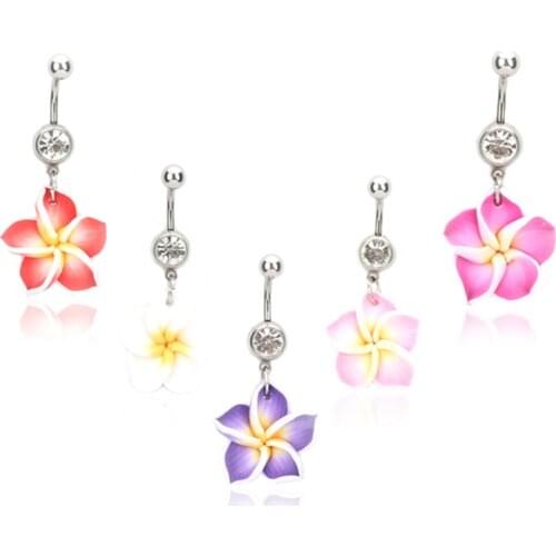 New Sun Soft ceramics Flower Medical Stainless Steel Piercing Belly Button Rings Body Piercing Navel Jewelry