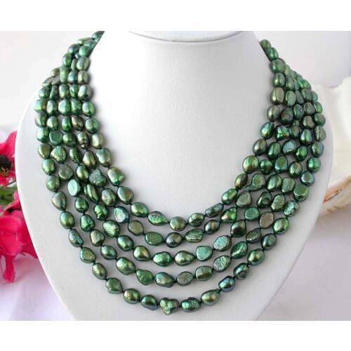 Charming Long 100" 11mm baroque green freshwater pearl necklace