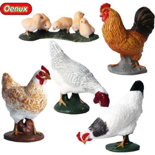 Oenux 5PCS Simulation Chicken Hens Rooster Farm Animal Figurines Model Garden Home Decoration Poultry Hen Action Figure Kids Toy