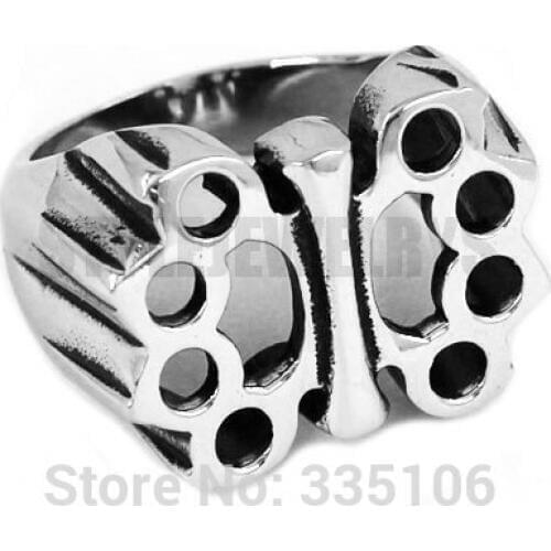 Wholesale Knuckles Boxing Glove Ring Stainless Steel Jewelry Fashion Butterfly Shape Motor Biker Women Ring SWR0437A