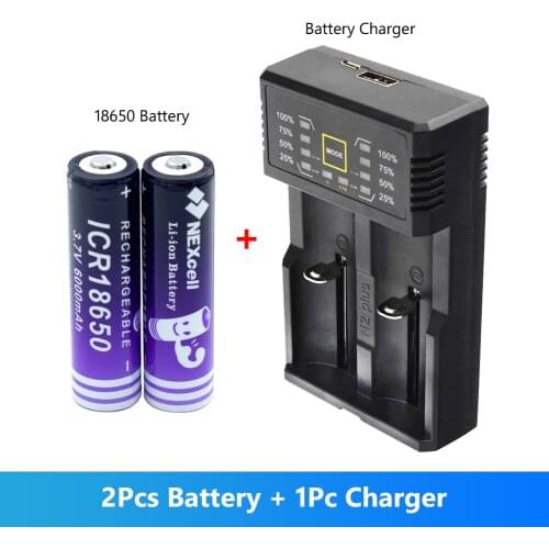 2Pcs 18650 Rechargeable ICR 18650 Lithium Li Ion Battery 3.7V 6000mAh US/EU/USB With Dual Slots Charger For Flashlight Headlamp