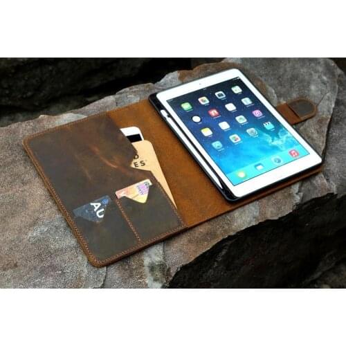 Personalized distressed leather iPad Pro 10.5/ 9.7 portfolio case with apple pencil holder - iPad stand cover -magnetic snap