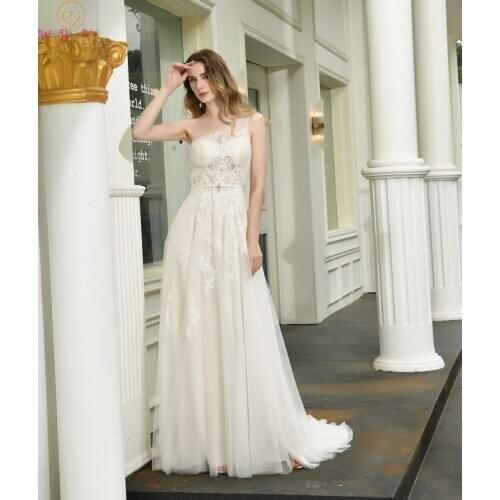 Illusion One Shoulder A-Line Wedding Dresses 2019 Ivory/White Appliques Lace Sleeveless Elegant Boho Bridal Gowns robe de mariee