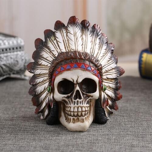 Resin Indian Skull Sculpture Halloween Party Decoration Creative Skull Head Props Haunted House Horror Decor Animal Skull Statue
