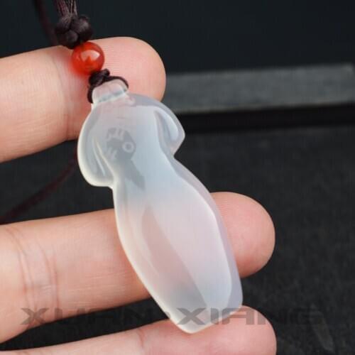 Drop Shipping Women Agate Necklace Pendant Natural White Chalcedony Cheongsam Win Speedy Success Pendant Girls Fine Jewerly