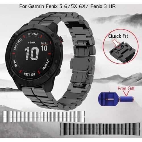 26 22mm Quick Release Easy Fit Stainless steel Watch Wrist band Strap for Garmin Fenix 6X /6 /5X /5 / Fenix 3HR Smart watch