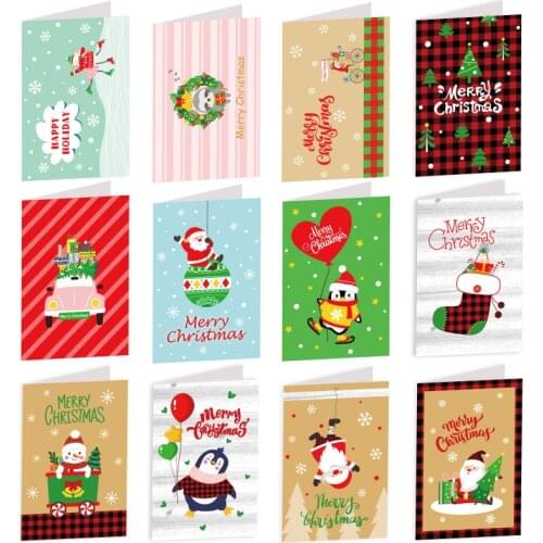 6pcs/set Christmas Greeting Card Kraft Paper Christmas Card DIY Message Card Envelope Sticker Holiday Card